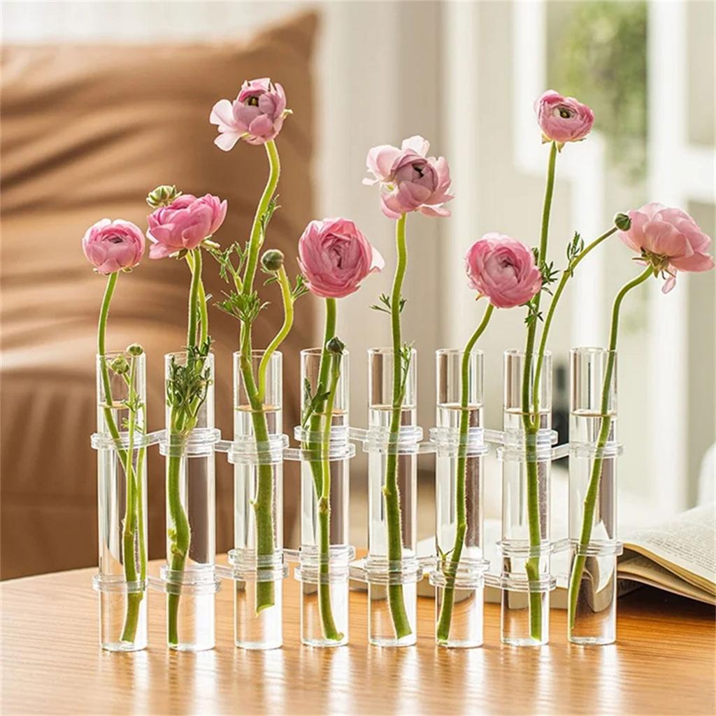 8pcs Hinged Flower Vase Clear Glass Test Tube Hanging Flower Holder for Hydroponic Container Room Office Dining Table Home Decor