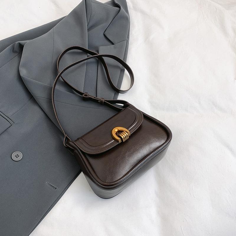 

Vintage Flap Shape Cross Body Bags For Women Luxury Designer Purses And Handbags Pure Color Mini Size Shoulder Saddle Bag 21x12x8cm