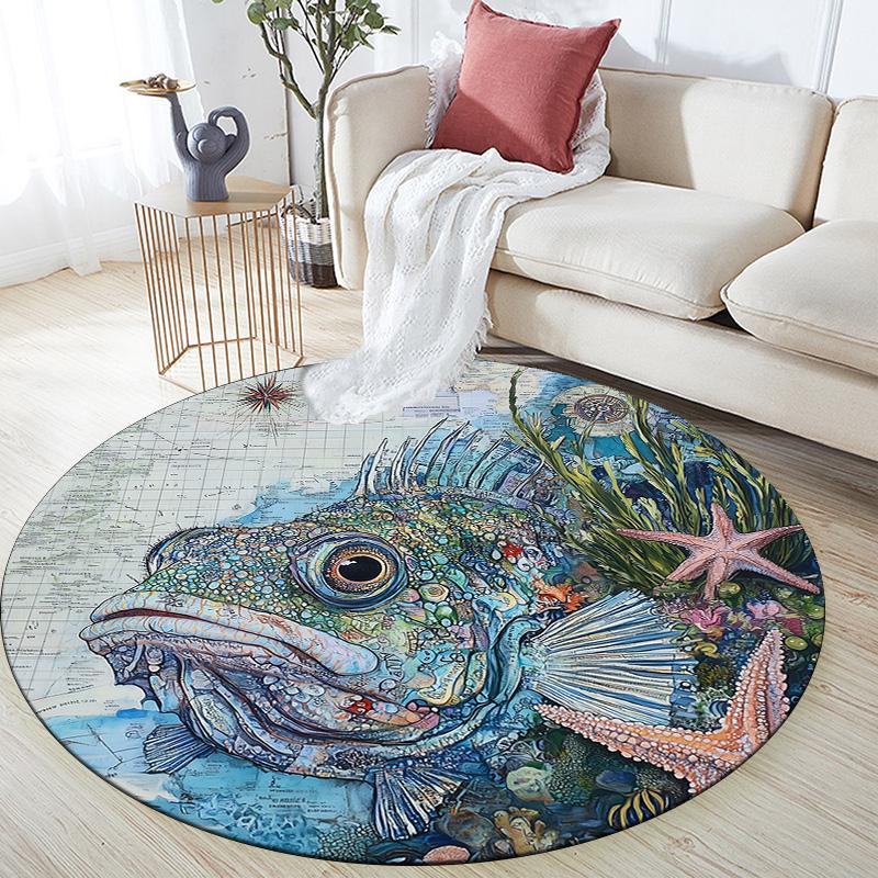 Ocean Fish,Round Area Rug,Carpet Rug for Living Room Bedroom Sofa Playroom Decor,Non-slip Floor Mat