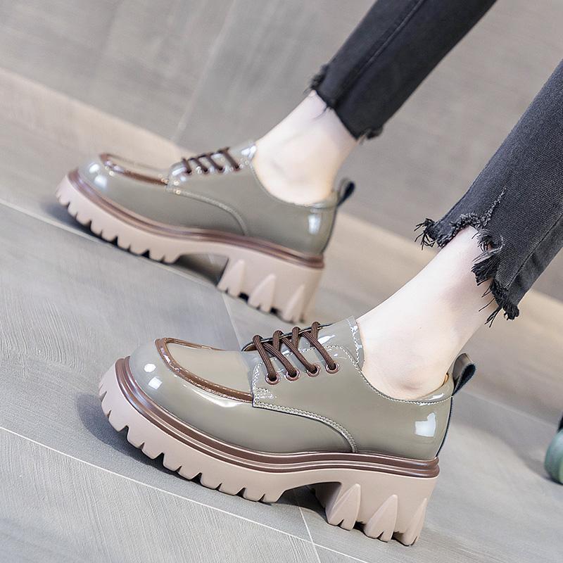 2025 New Models Are Suitable for Fat and Wide Feet, Small Leather Shoes for Women, British Style Patent Leather Thick-soled Thick-heeled Bi
