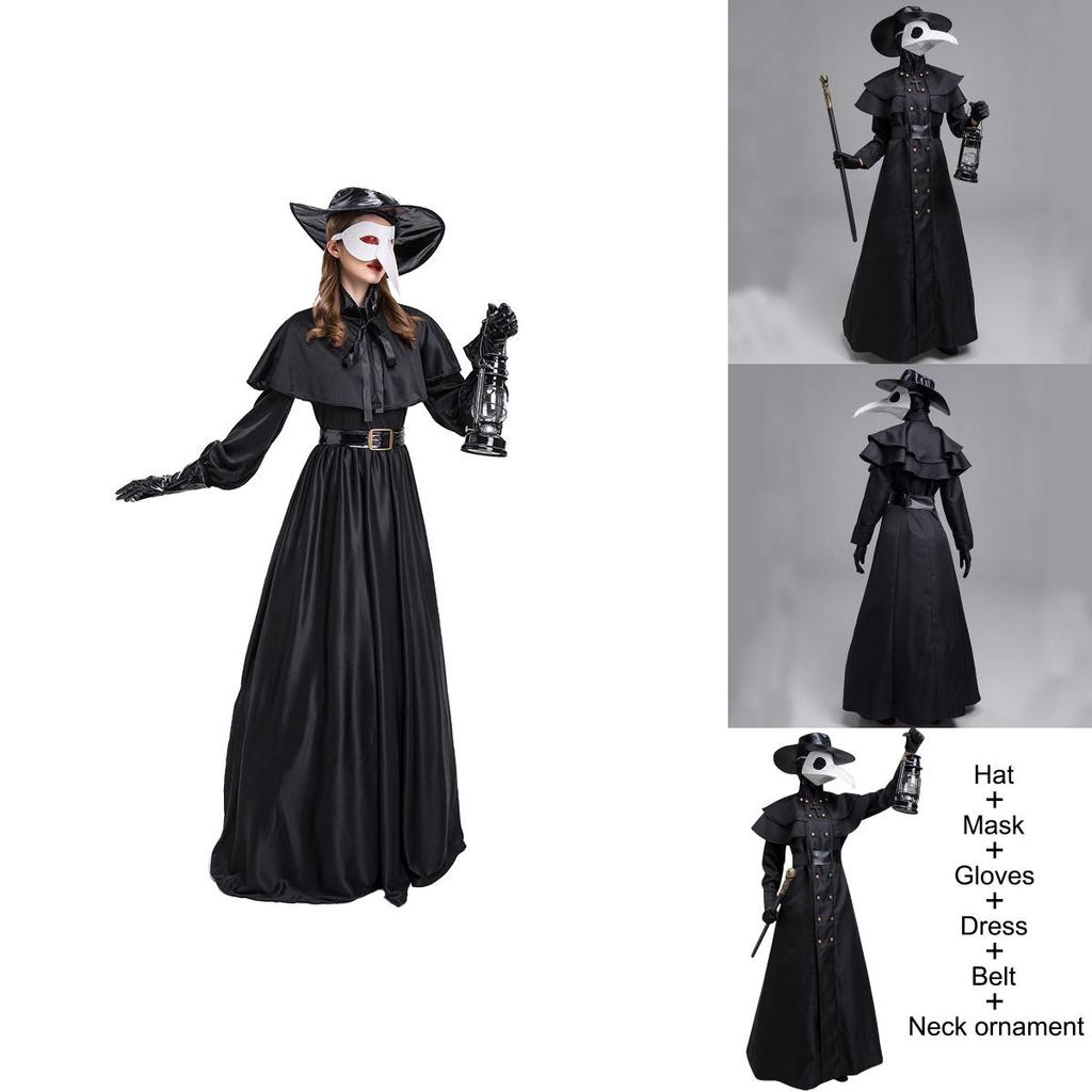 Stupendo Costume da Medico della Peste per Halloween e Cosplay Una Veste con Cappuccio Medievale, Maschera e Cappello per Cosplay da Monaco