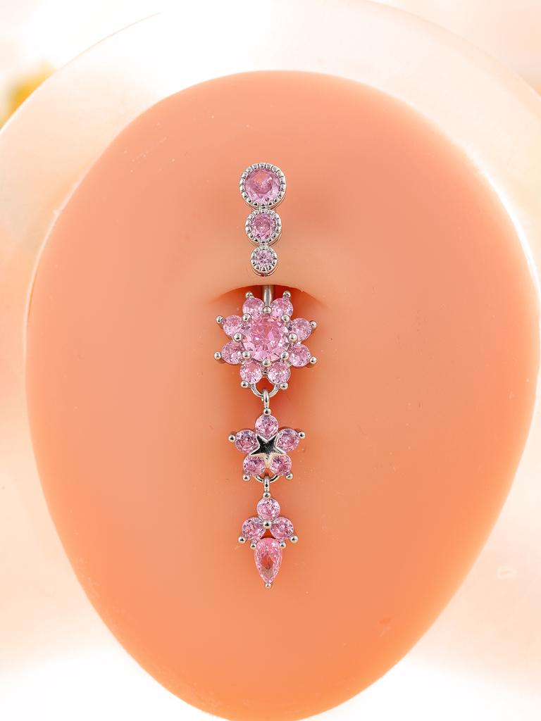 14G Stainless Steel Heart Dangled Belly Button Rings Belly Piercing Nombril for Women Girls Pink Zircon Crystal Sexy Navel Ring