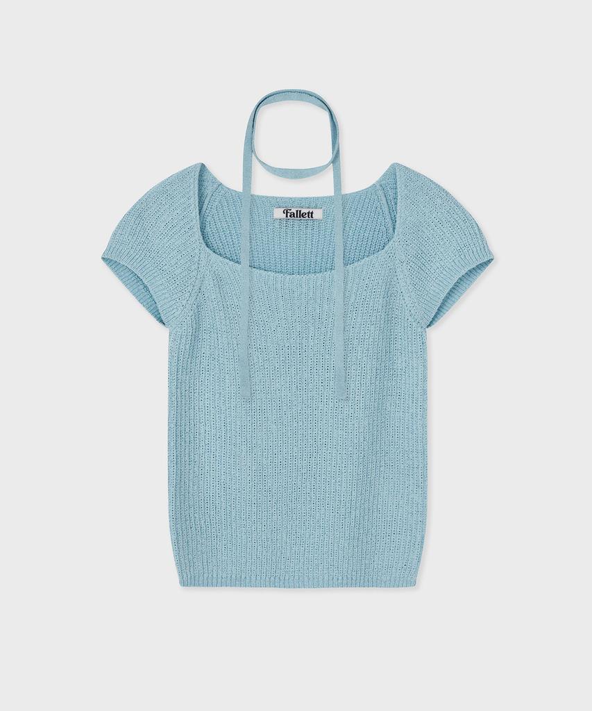 FALLETT Square Neck Tie Knit Sky Blue