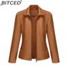 BITCED Fashion Women's Leather Jacket, Short Leather Jacket, Knitted Patchwork Stretch Coat