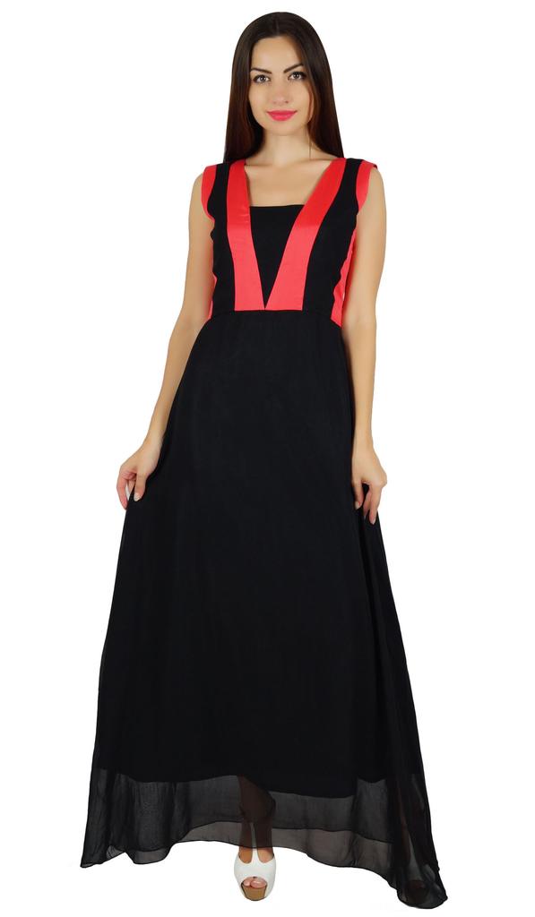 Bimba Womens Long Maxi Gown Sheer Georgette Dress Classy Chic Clothing