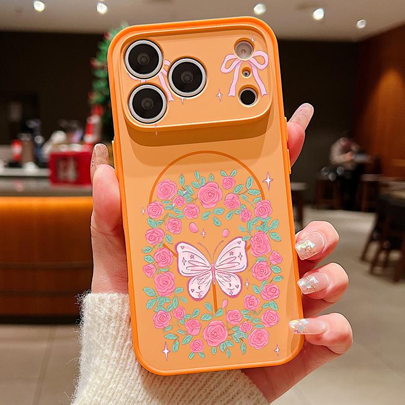 Butterfly Flowers Pattern Case For iPhone 17 Pro Max Magnetic For Magsafe Hybrid Slim Matte Cover For iPhone 16 15 14 13 Pro Max