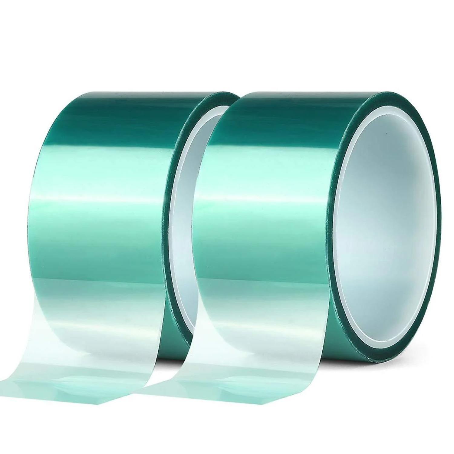 2 Rolls Pet Powder Coated Green High Temperature Polyester Masking Tape Ideal For Painting(50mm X 33m)