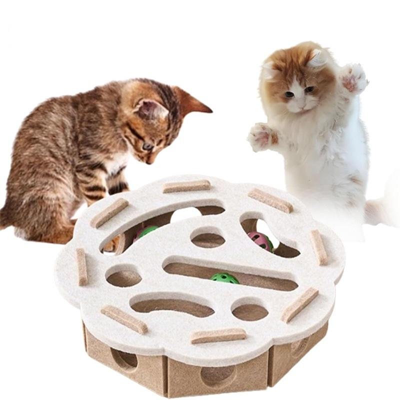 1 PCS Felt Cat Toy Maze Box Interactive Puzzle Game With 2 Balls For Indoor Cats Hunting Exercise Self Play Scratch Resistant