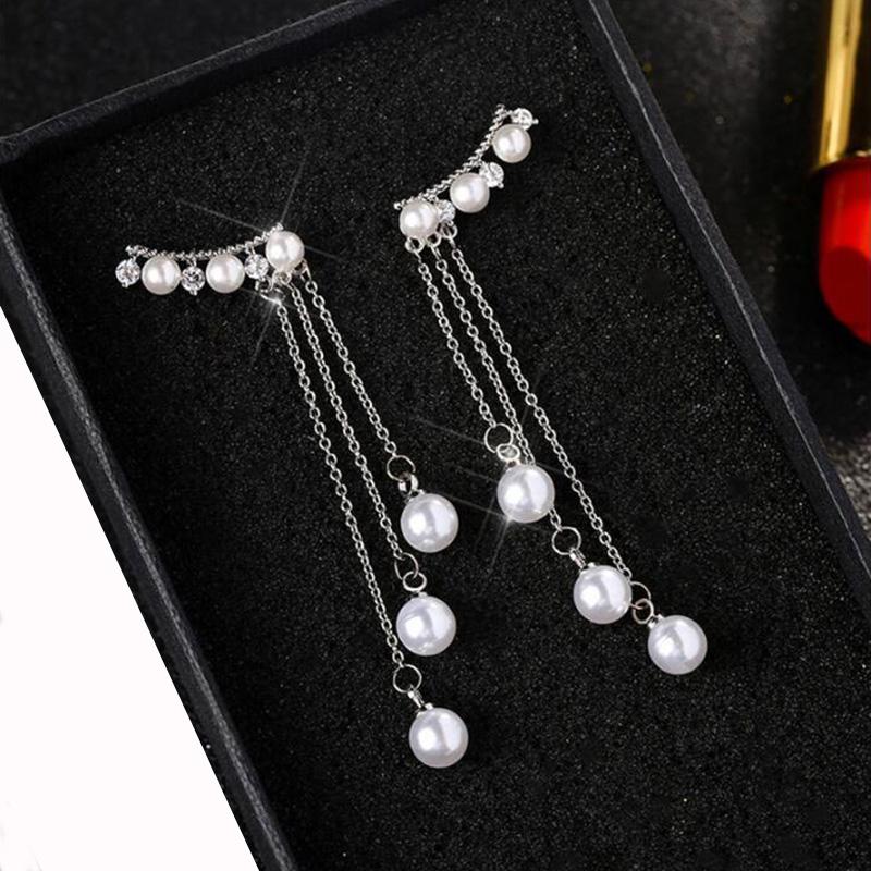 New Crystal Hanging Earrings for Women Korean Fashion Tassel Earrings Gold Color Metal Thread Dangle Earrings for Female