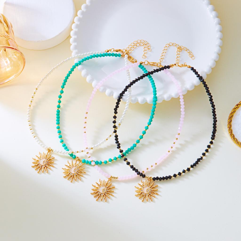 Fashion Metal Sun Star Pendant Necklaces for Women Bohemian Colorful Beads Chain Necklaces Handmade Exquisite Jewelry Gifts