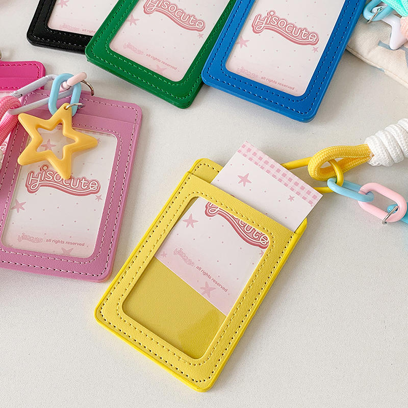 Portable ID Card Badge Holder Korea Version Star Small Photocard Sleeves with Pendant Keychain