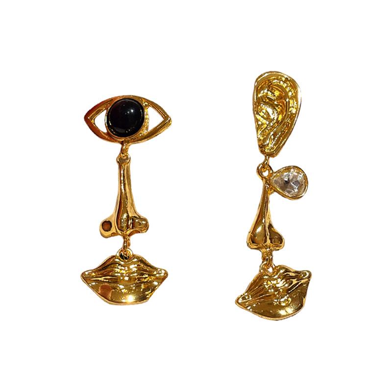 Vintage Court Style Earrings with Teardrop, Eyes, Mouth, and Rhinestone Inlays