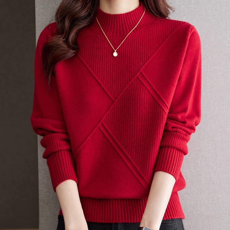 Autumn and Winter Loose Fashion Solid Color Knitted Sweaters Half High Collar Women's Sweaters