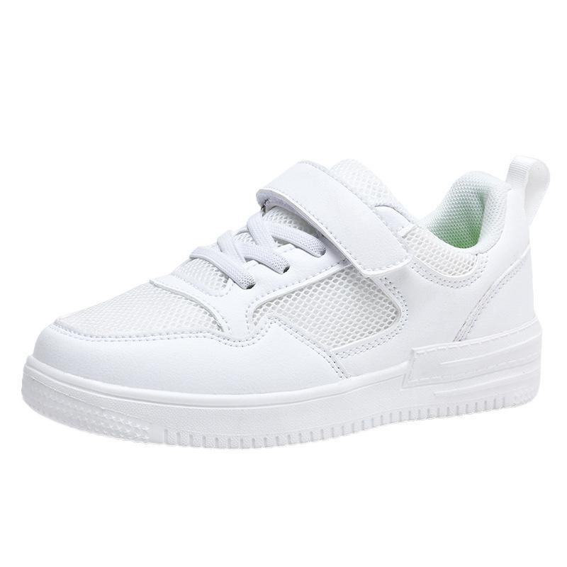 Children's Little White Shoes Middle and Large Children's Autumn and Winter Breathable Mesh Leather Surface Campus White Shoes Primary School Boys and