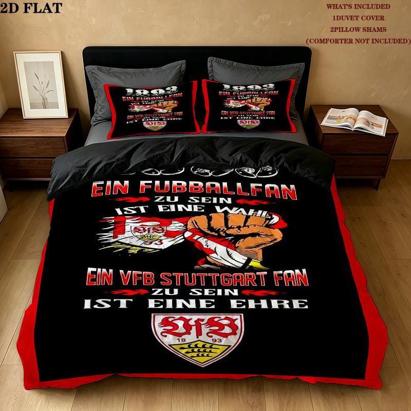 Ensemble de couette à motif Vfb Stuttgart Housse de couette Taie d'oreiller Décoration de maison Cadeau d'anniversaire (1 * housse de couette + 2 * taie d'oreiller sans garnissage)