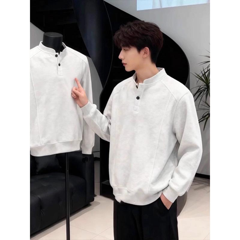 Men's Autumn/Winter Fleece-Lined Henley Long-Sleeved T-Shirt: Thick, Warm, Loose-Fit Base Layer