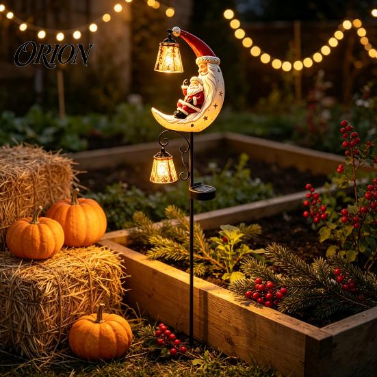 Energy Saving Solar Yard Lamps Christmas Santa Claus Moon Garden Stake Light, Waterproof Crescent Pathway Lighting for Lawn LED Light Outdoor
