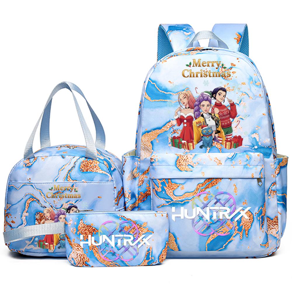 3Pcs/set Christmas K-pop Printed Backpack Handbag Pencil Case for Teenager Student Girl Boy Bookbag Schoolbag Women Large Capacity Travel Bag Kid Gift