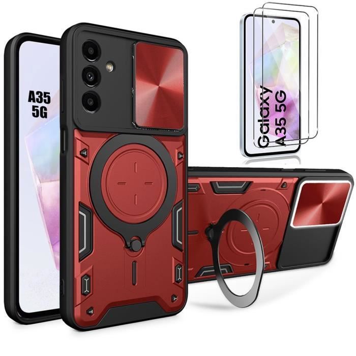 Coque de protection - BOOLING - pour Samsung Galaxy A35 5G - Rouge - Armure en PC + TPU - Support rotatif 360°