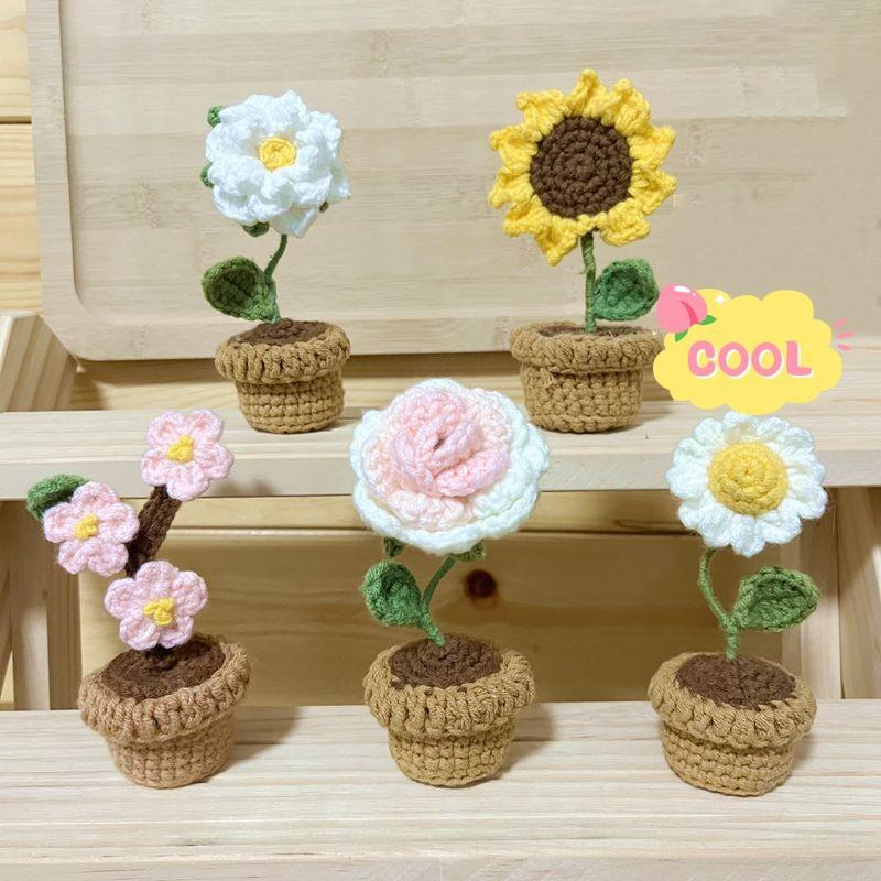 Diy Handmade Knitted Flower Potted Plant Floral Art Decoration