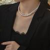 100% Natural Bright Freshwater Pearl Trendy Double Layered Chains Choker Necklace  For Women Mother's Day Gifts