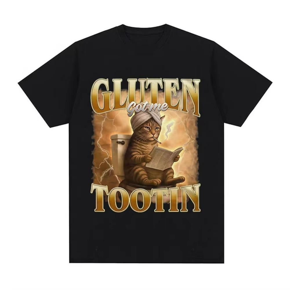 Funny Cat Shirt Gluten Got Me Tootin Meme TShirt Unisex Women Vintage Aesthetic Cotton T Shirts Fashion Oversized Clothing T Shirt