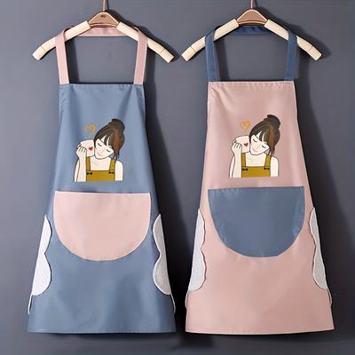 1PC Cute Cartoon Girl Printed Apron, Hand Erasable Apron - Oil Resistant Kitchen Apron for Home Cooking