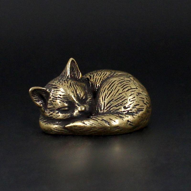 1PC Brass Kitty Ornament - Office Desktop Ornament with Bored Retro Tea Pet Brass Decorative Pendant Multi-style Statue