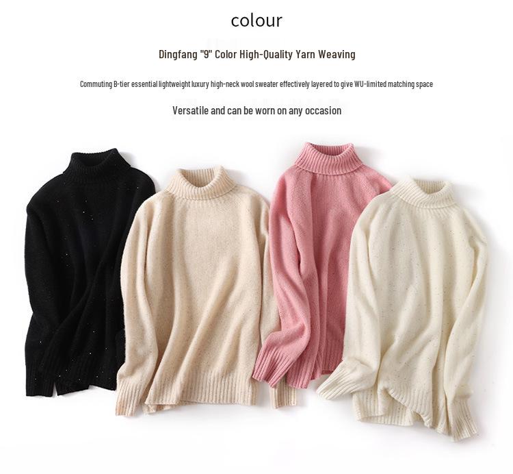 High-End 100% Wool Turtleneck Sweater with Sequins - Autumn/Winter Collection