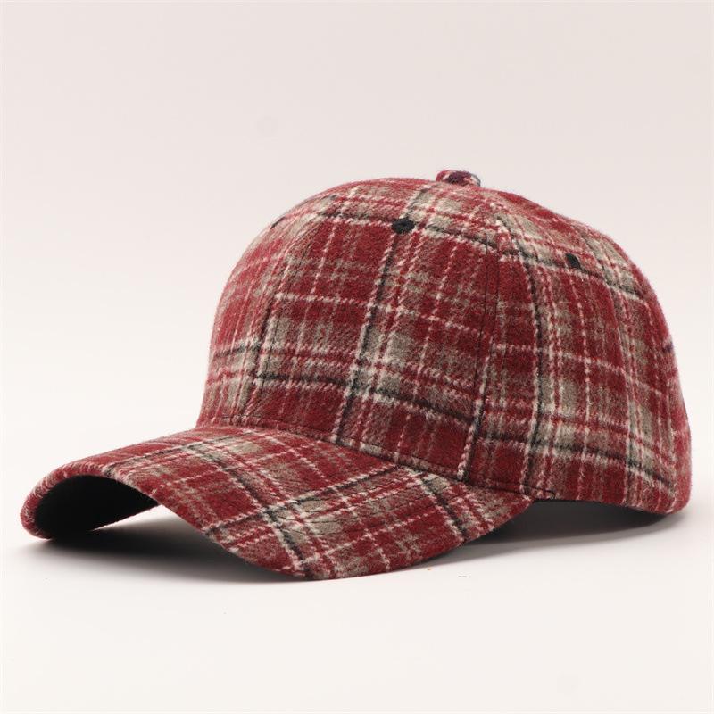 Woolen Plaid Baseball Cap European and American Sunshade Thickened Retro Autumn and Winter Warm Plaid Cap