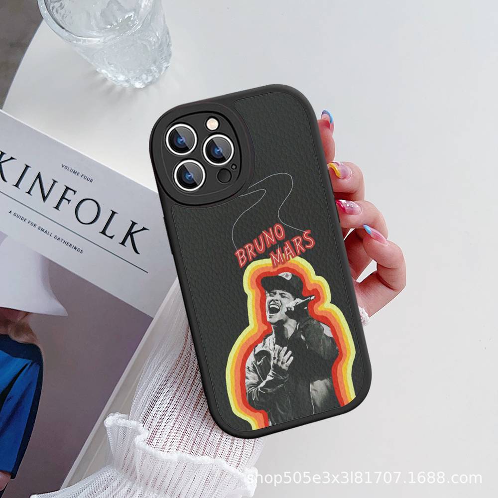 B-Bruno M-Mars Singer Leather Phone Case For IPhone 16 16e 15 14 13 12 11 Pro Max Plus Mini Cover