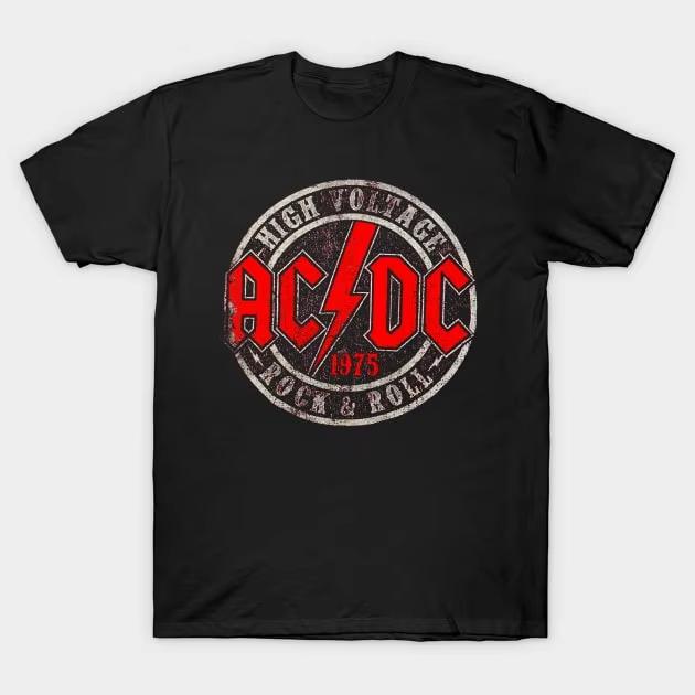 Vintage ACDC 1975 T-ShirtHip Hop Unisex Crew Neck Top Short Sleeve T Shirt Gothic High Street Casual Prints Suitable