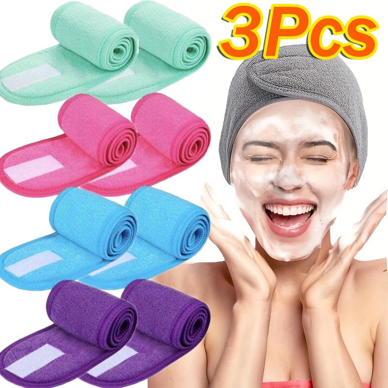 3pcs Spa Headband Hairband Sports Sweat Head Wrap Towel Hair Wraps Non-slip Stretchable Washable for Women Makeup Face Wash
