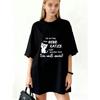 Oversized T Shirt Black Cat And German Text Print Casual Wear For Women