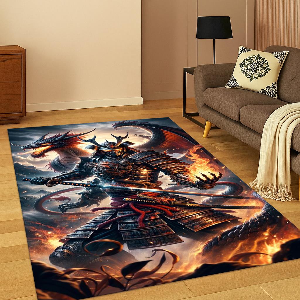 Dywanik 3D Japoński Samuraj Bushido Katana Kreskówkowy Dywanik do Salonu Sofa Dom Sypialnia Wycieraczka Dekor, Obszar Antypoślizgowy do Zabawy dla Dzieci