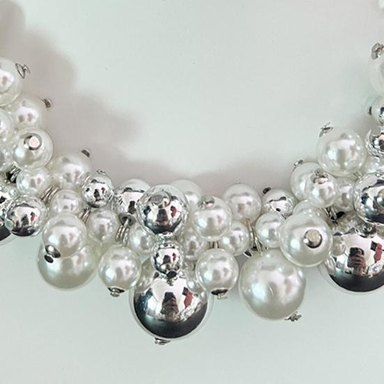 Vintage Faux Pearl Necklace 1 Set Chunky Jewelry, Beaded Choker And V-neck Accessory Earrings, Metallic for Women Dinner Parties Wedding Statement