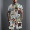 Men Abstract Red Fluid Art Print Short Sleeve T Shirt And Solid Black Shorts Two Piece Outfit