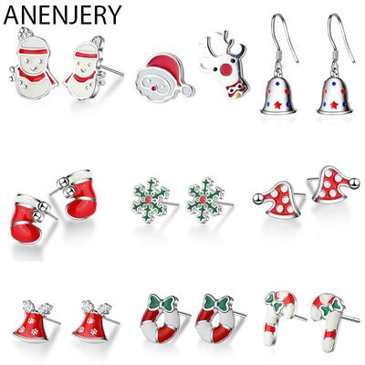 Boucles d'oreilles puces Arbre de Noël Couleur Flocon de neige Cloche Bonhomme de neige Cerf Pour Femmes Bijoux de Fête Cadeaux de Noël