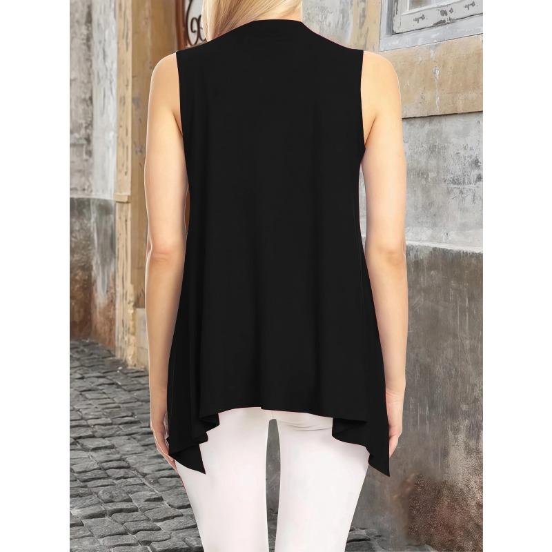 Women Elegant Solid Color Lightweight Sleeveless Open Front Long Duster Vest