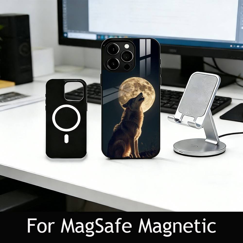 Wildes Wolf-Thema Handyhülle Für iPhone17,16,15,14,13,12,11 Plus,Pro Magnetisch mit Magsafe Kabelloses Laden