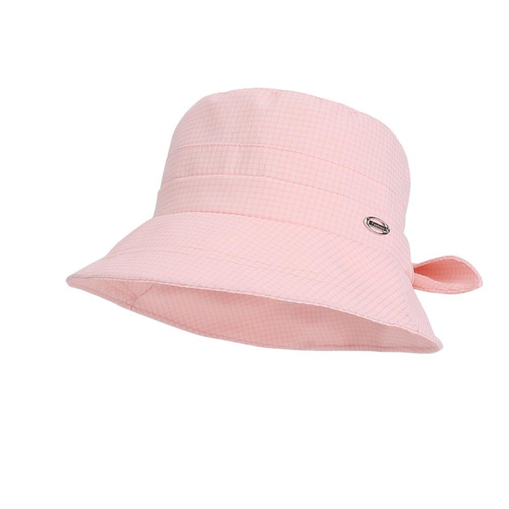 Однотонная шляпа-ведро с бантом Летняя шляпа от солнца с бантом Модная шляпа-солнцезащита Кемпинг розовый