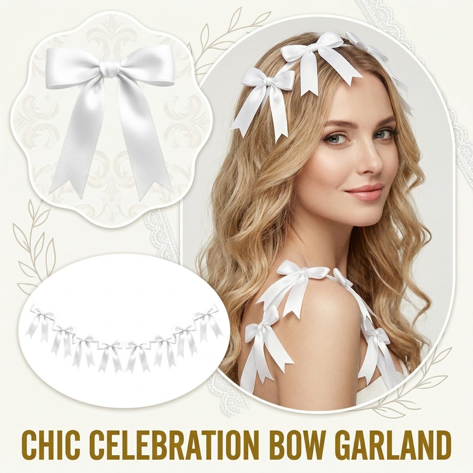 

Decorative Ribbon Bow Garland Banner for Party Event Wedding Home Wall Hanging Festival Celebration Craft DIY Decoration One Size білий