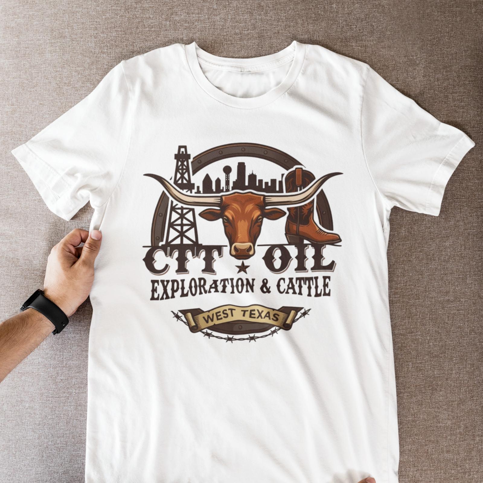 Western Graphic Tee CTT Oil Exploration Cattle Longhorn T-Shirt S
