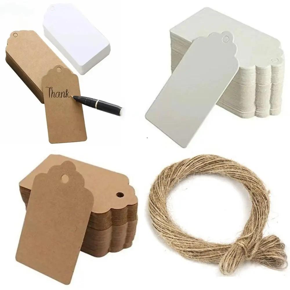 100Pcs Multi-purpose with Strings Kraft Paper Hanging Tags Blank DIY Packaging Label Cardboard Garment Labels Wedding