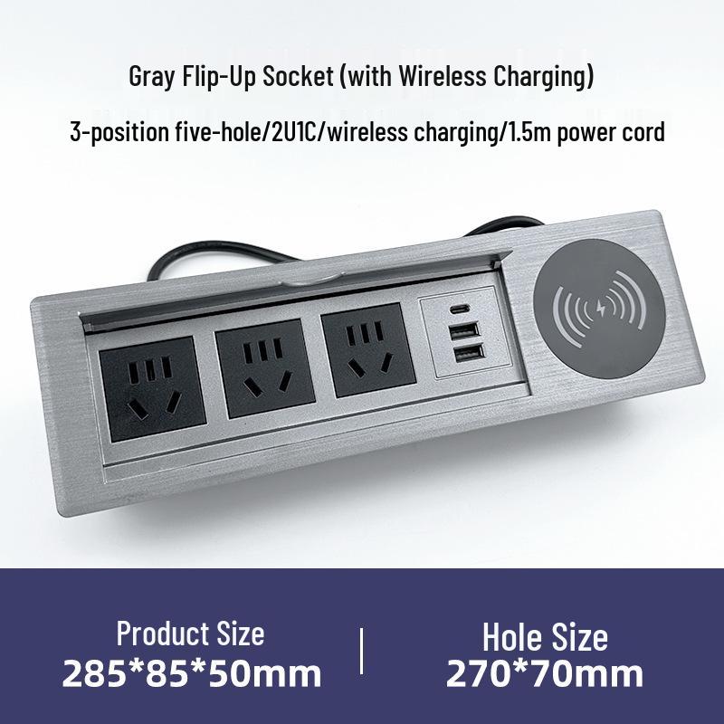 Flip-Top Office Desk with Built-in Wireless Charger & Power Strip