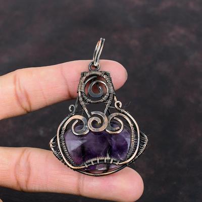 Stern-Amethyst-Anhänger Kupferdraht-umwickelter Schmuck Sehr hübscher Kupferanhänger Edelsteinschmuck zum Geschenk Handgefertigter Anhänger Drahtumwickelter Anhänger