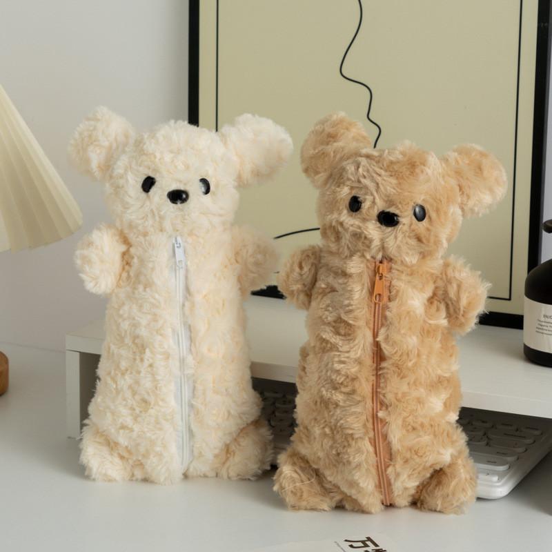 Teddy Stationery Plush Storage Bags For Girls With Dog Pattern Pencil Pouch