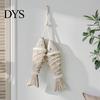 Seaside Wall Hanging Rustic Nautical Wooden Fish Decor, Coastal Beach Style Home Decor Ornament with Fishing Net for Lake House, Bedroom, Bathroom