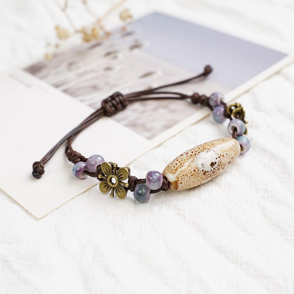 A Wisp of Porcelain Ceramic Hand Rope Literary Fresh Flower Bracelet Simple Design Learning Jewelry Wholesale