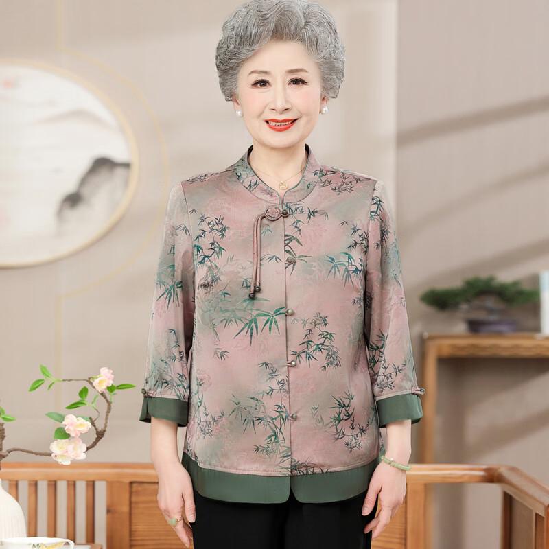Elderly Women's Summer Floral Silk Blend 3/4 Sleeve Top